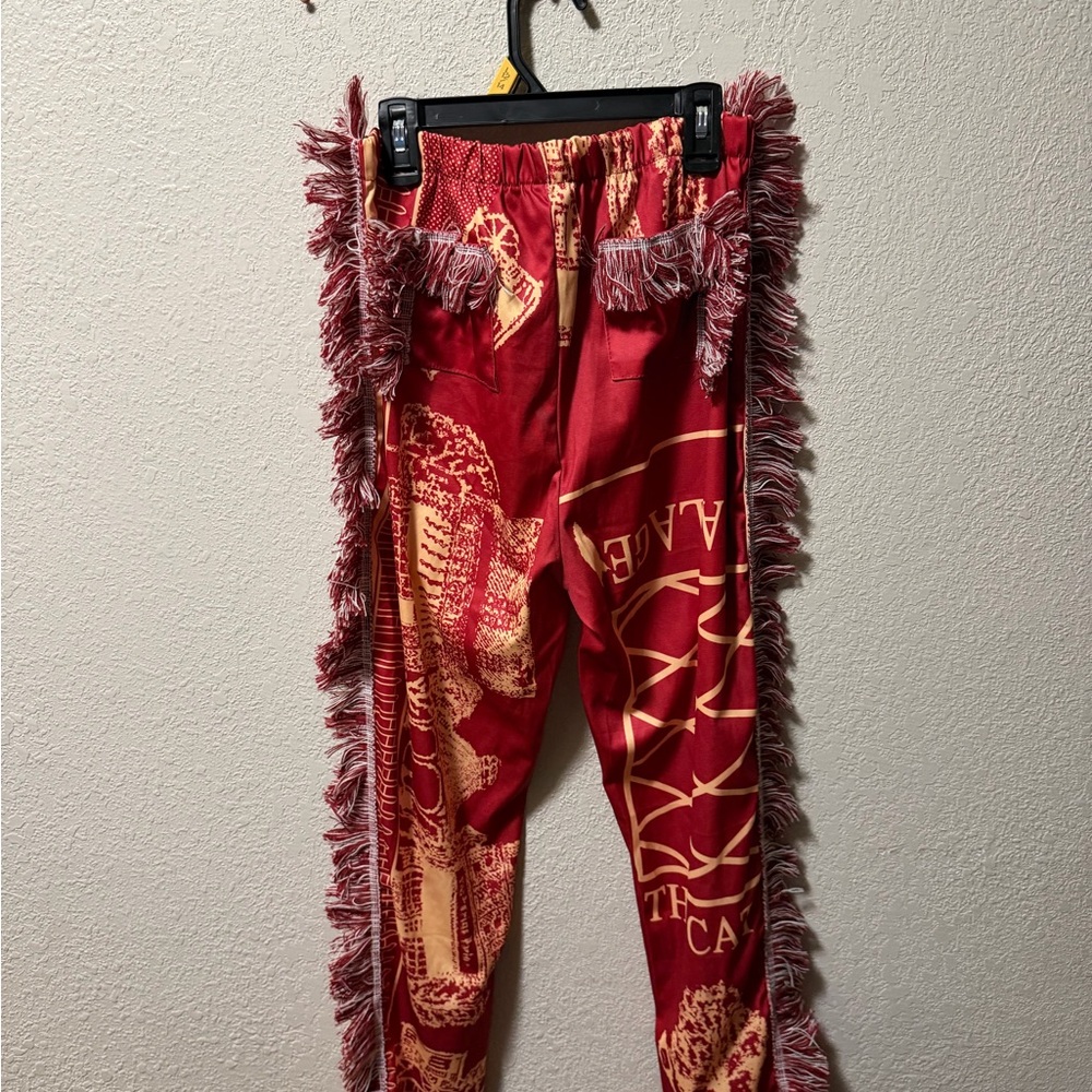 Red Fringed Pants - Picture 2 of 3